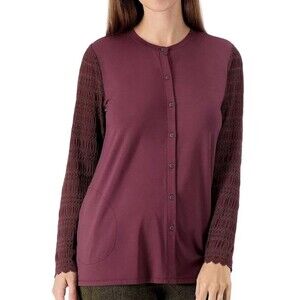 LOGO Lori Goldstein Maroon Lace Back & Sleeves Button Up Cardigan Top Medium